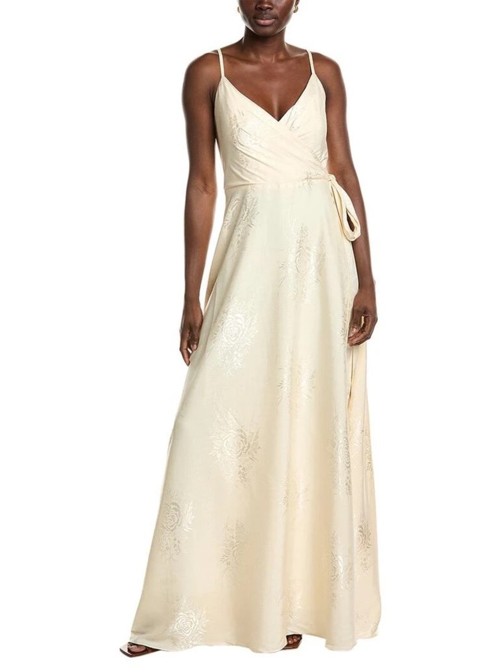 Marchesa Notte Bridesmaid Matera Wrap Floral Gown in Champagne NWT